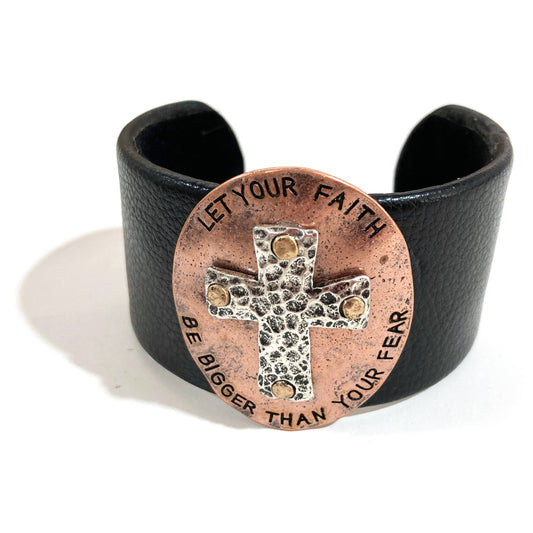 Cross Faith Leather Cuff Bracelet